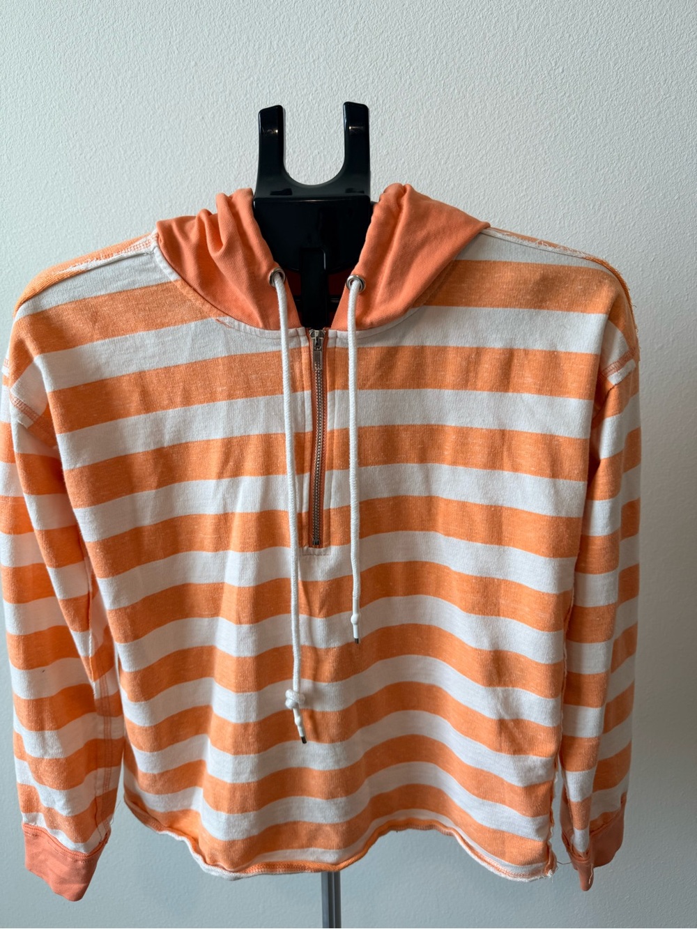Hem & Thread Orange and White Striped Half-Zip Hoodie Sweater